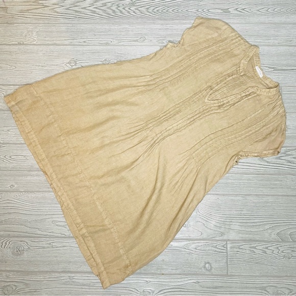 Free people CP Shades Yoko Tunic tan linen pleated tunic shirt dress size large - Picture 3 of 7